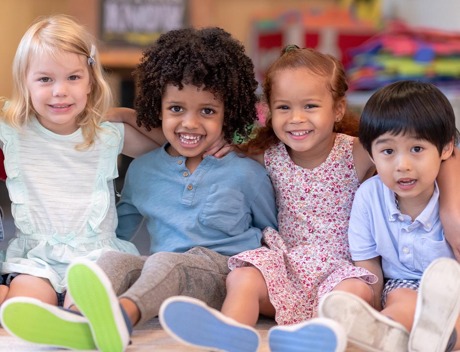 Happy children in class